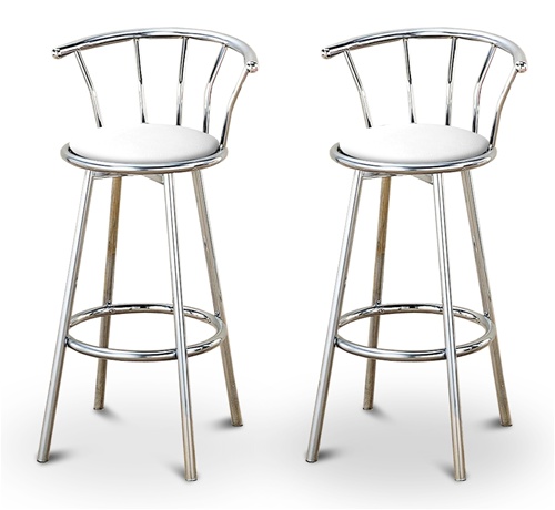 The Furniture Cove - 2 White Vinyl Specialty / Custom Chrome Barstools with  Backrest Set