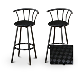 2 Black Checkered Fabric Custom Black Barstools with Backrest Set