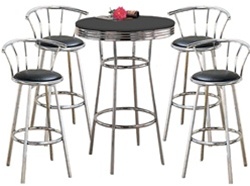 Metal Bar Table & Pub Set With 4 Swivel Seat Bar Stools with Back Rests bistro table set kitchen table sets apartment table dorm table set man cave mancave