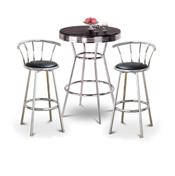 Bar Table Pub Set Barstool Barstools Stool Stools Black Vinyl Retro Chrome Hardwood Top Traditional Soda Fountain Style man cave mancave