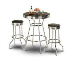 Bar Table Pub Set Barstool Barstools Stool Stools Black Vinyl Retro Chrome Hardwood Top Traditional Soda Fountain Style man cave mancave