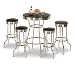 Bar Table Pub Set Barstool Barstools Stool Stools Black Vinyl Retro Chrome Hardwood Top Traditional Soda Fountain Style man cave mancave Dining