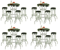 Bar Table Pub Set Barstool Barstools Stool Stools Black Vinyl Retro Chrome Top Traditional Soda Fountain Style man cave mancave