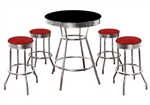 Custom Bar Table Pub Set Barstool Barstools Stool Stools Black Vinyl Retro Chrome Hardwood Top Traditional Soda Fountain Style man cave mancave