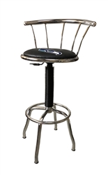 Adjustable Bar Stool 25" to 29" Tall Chrome Finish with a Backrest Featuring the Dallas Cowboys NFL Team Logo Decal on a Colored Vinyl Covered Swivel Seat Cushion