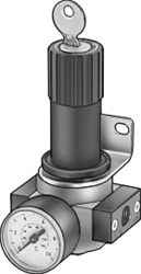 B-8414: Key Lock Air Regulator, 1 NPT with Gauge and Mounting Bracket (501074)