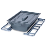 Square removable pan and holder for the Bathmobile Folding Commode & Shower Chair