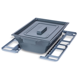 Square removable pan and holder for the Bathmobile Folding Commode & Shower Chair