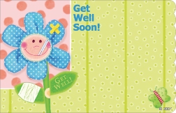"Get Well Soon" : Green spotted w/ bandaged flower (Pack of 50 enclosure cards)
