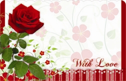 "With Love" : Red rose with scalloped border (Pack of 50 enclosure cards)