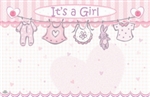 "It's a Girl" : Pink with clothesline(Pack of 50 enclosure cards)