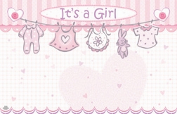 "It's a Girl" : Pink with clothesline(Pack of 50 enclosure cards)