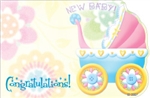 "Congratulations New Baby" : Carriage w/ flowers bckrnd (Pack of 50 enclosure cards)