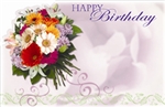 "Happy Birthday" : Purple with mixed bouquet (Pack of 50 enclosure cards)