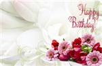"Happy Birthday" : Roses/Gerbera white bckgrnd (Pack of 50 enclosure cards)