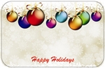 "Happy Holidays" : multi-colored ornaments top (Pack of 50 enclosure cards)