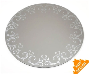 Round Centerpiece Mirror w/ Etched Pattern (12")