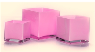 Cube Glass Vase 6x6x6, Pink - CASE OF 6