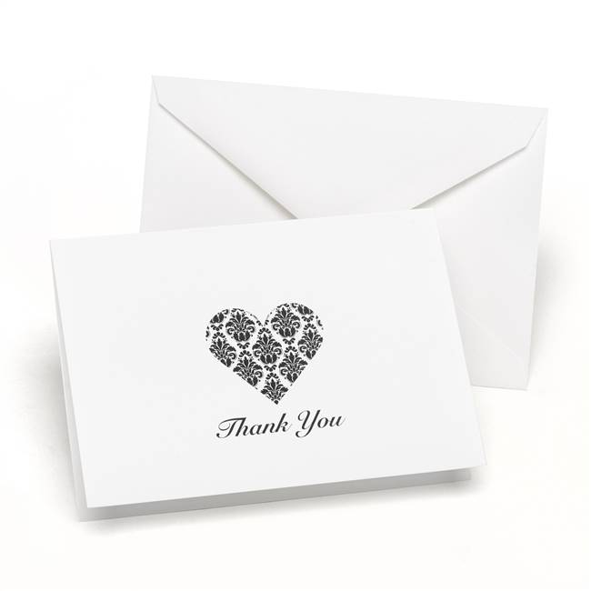 Damask Heart Thank You Cards