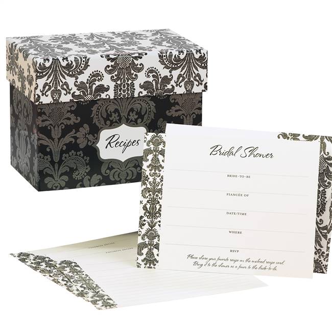 Damask Recipe Box Gift Set