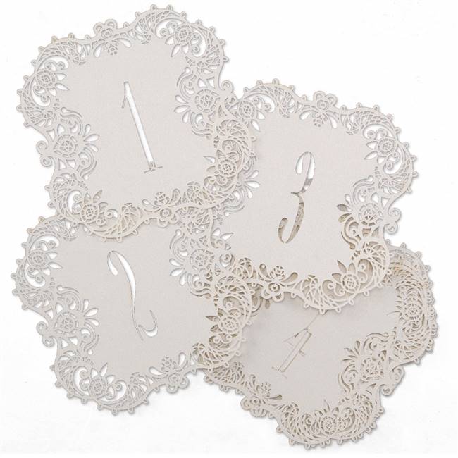 White Shimmer Laser Cut Table Number Cards 1-10