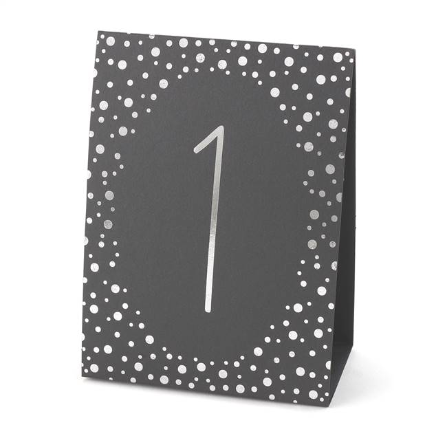 Polka Dot Table Number Tents - Silver Foil (1-40)