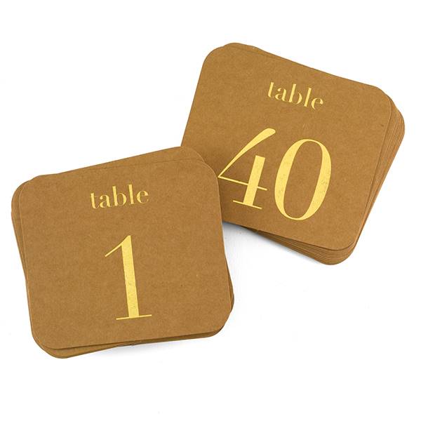 Kraft Table Number Cards - Gold - 1-40