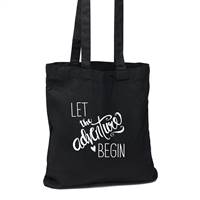 The Adventure Begins Black Tote Bag