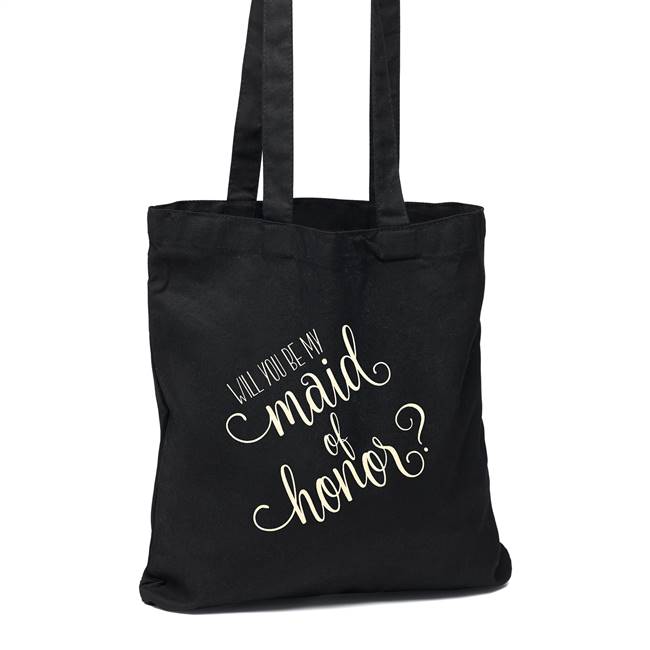 Will You Be My Maid of Honor Black Tote Bag