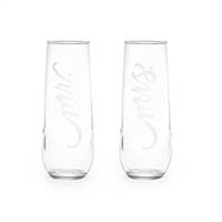 Mr & Mrs Stemless Champagne Flutes