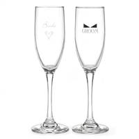 Bride & Groom Flutes with Bow Tie