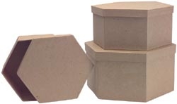 Paper Mache Hexagon Box Set Of 3