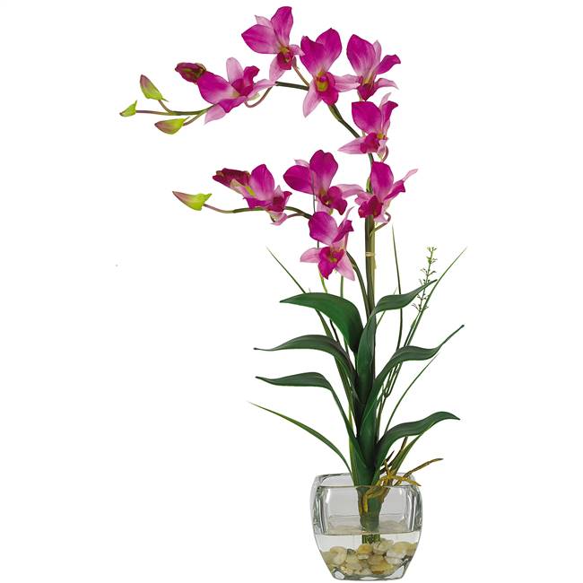 Dendrobium w/Glass Vase Silk Flower Arrangement