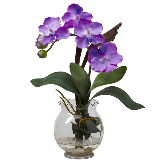 Mini Vanda w/Fluted Vase Silk Flower Arrangement