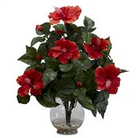 Hibiscus w/Fluted Vase Silk Flower Arrangement