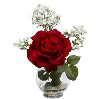 Rose & Gypso w/Fluted Vase Silk Flower Arrangement