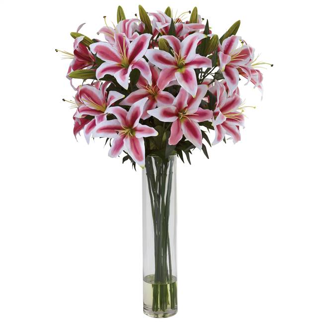 Rubrum Lily w/Large Cylinder Arrangement