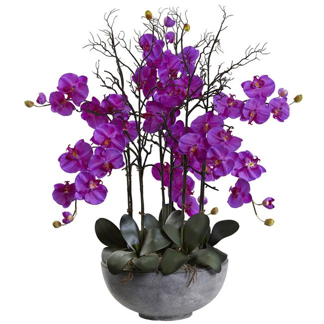 46” Giant Phalaenopsis Orchid Artificial Arrangement in Cement bowl