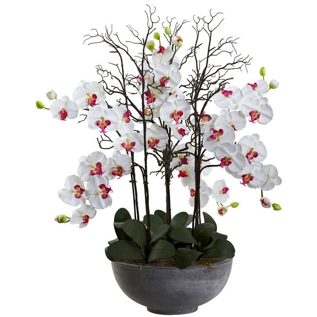 46” Giant Phalaenopsis Orchid Artificial Arrangement in Cement bowl