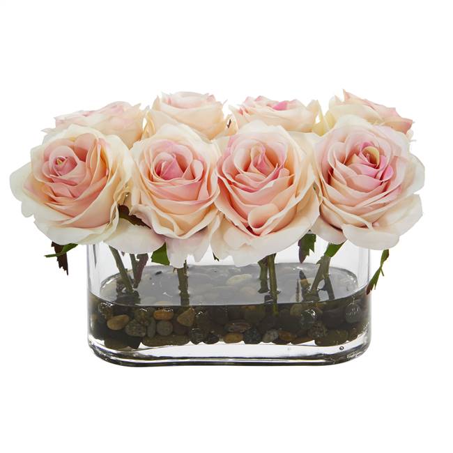 5.5” Blooming Roses in Glass Vase Artificial Arrangement