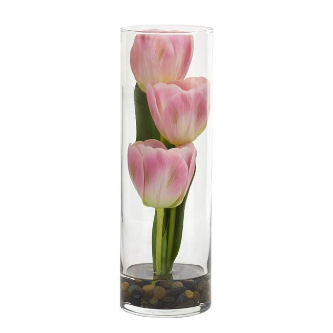 10" Tulips Artificial Arrangement in Cylinder Vase