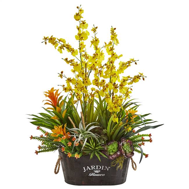 33” Orchid, Bromeliad & Succulent Garden Artificial Arrangement
