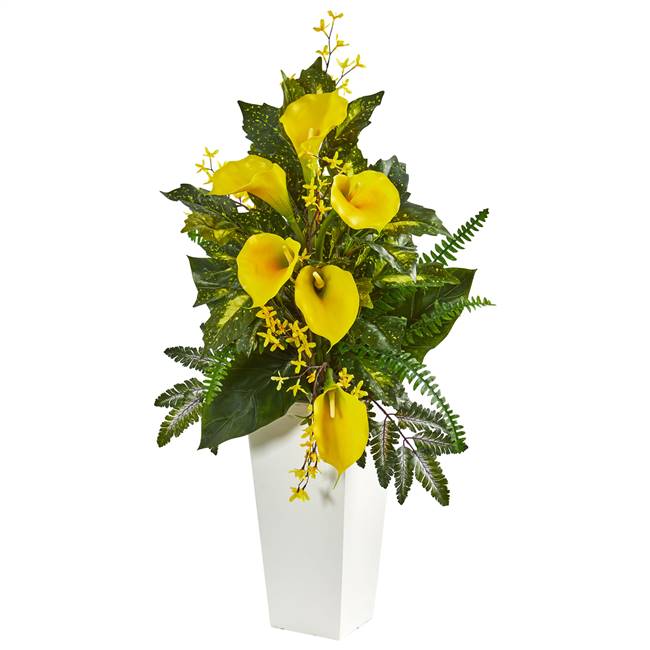 39” Calla Lily, Forsythia and Mixed Greens Artificial Arrangement