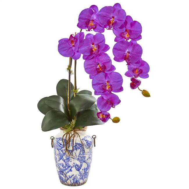 31” Phalaenopsis Orchid Artificial Arrangement in Weathered Ocean Vase
