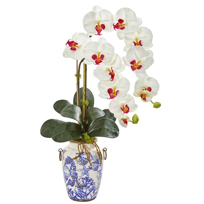 31” Phalaenopsis Orchid Artificial Arrangement in Weathered Ocean Vase