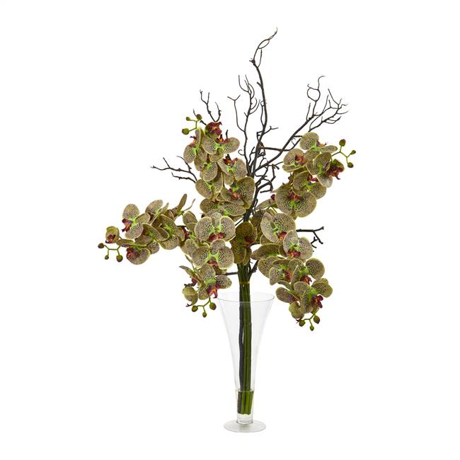 38” Elegant Phalaenopsis Orchid Artificial Arrangement in Flared Vase