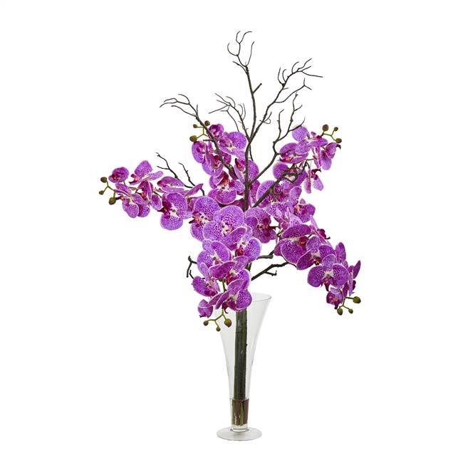 38” Elegant Phalaenopsis Orchid Artificial Arrangement in Flared Vase