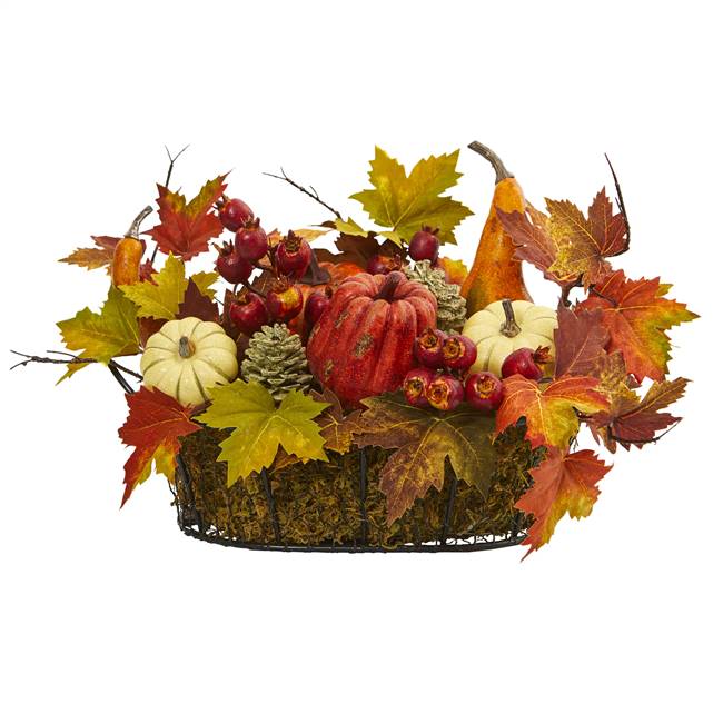 Pumpkin, Gourd, Berry and Maple Leaf Artificial Arrangement 