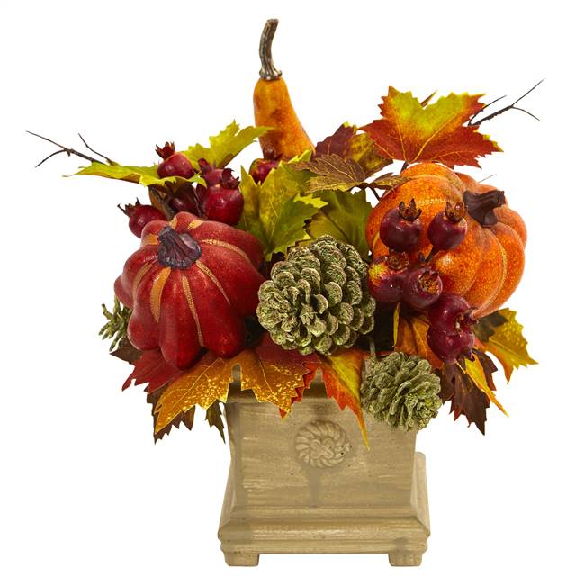 Pumpkin, Gourd, Berry and Maple Leaf Artificial Arrangement 