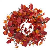 22” Japanese Maple, Magnolia Leaf and Berries Artificial Wreath